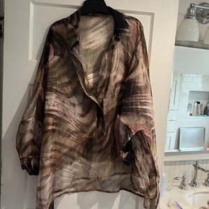 Babette oversized brown pink hand painted Tunic
